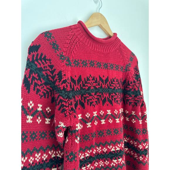 Eddie Bauer Vintage Fair Isle Holiday Cotton Crewneck Sweater - Med - Picture 2 of 7